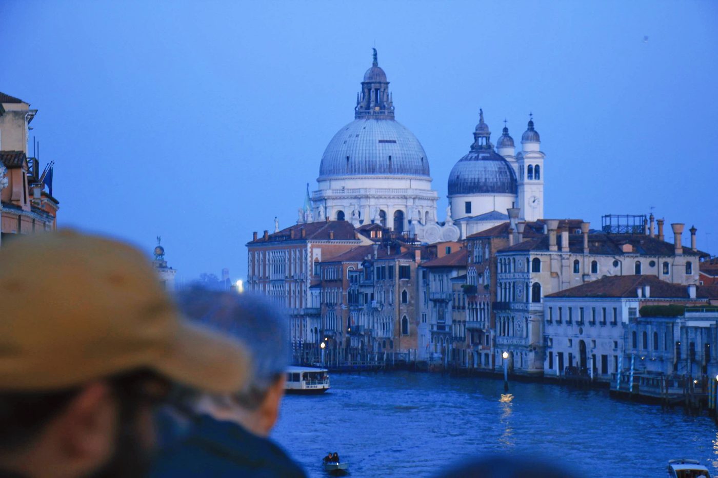 The domes of Santa Maria della Salute above the Grand Canal at dusk, Venice